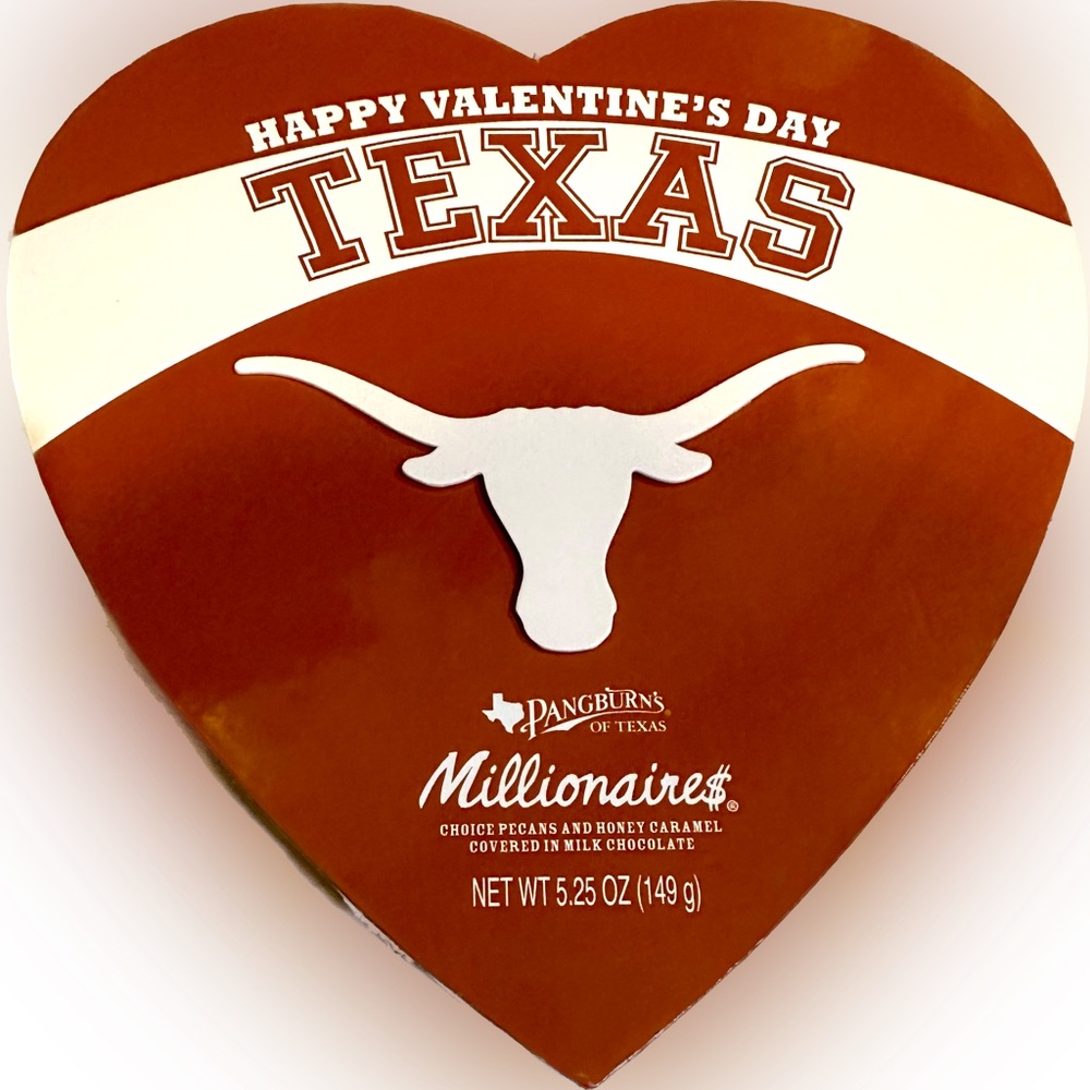 VTG RARE TEXAS LONGHORN HEART PANGBURNS CHOCOLATE BOX 9” ORANGE COLLECTIBLE LOVE